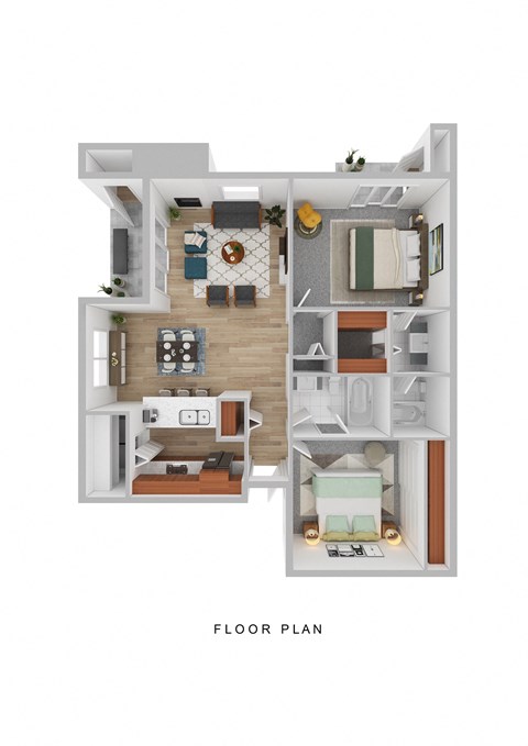 Floor plan for 2 beds, 2 baths, 919 sqft